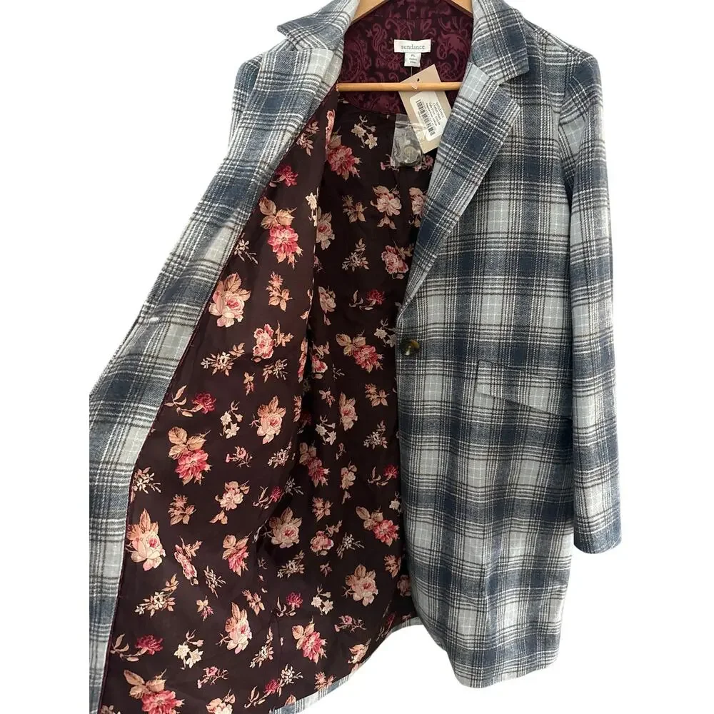 Sundance Annie Fall Plaid Long‎ Coat Multicolor Size Large Petite